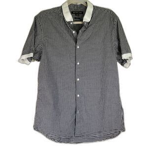 Mens‎ Michael Kors Black Gingham White Trim Button Down Short Sleeve Shirt Large
